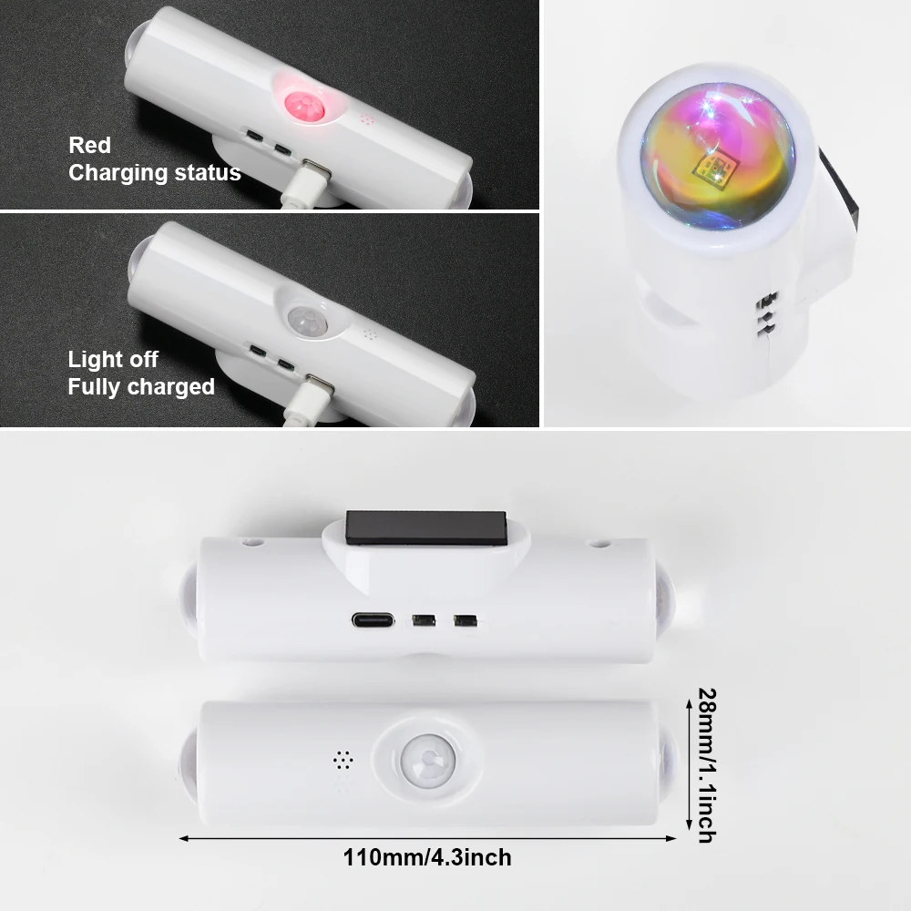 ไฟ LED เซ็นเซอร์ตรวจจับความเคลื่อนไหว ไฟกลางคืน RGB ไล่เฉดสี  แบบแม่เหล็ก ชาร์จไฟได้ ติดผนัง สำหรับห้องนอน ตู้เสื้อผ้า สวน ห้องน้ำ ตกแต่งบ้าน