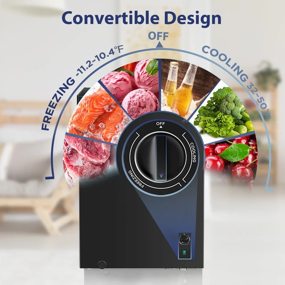 فريزر صدر قابل للتحويل بطول 5.1 قدم مكعب، سلة تخزين مدمجة قابلة للإزالة، أرجل قابلة للتعديل، جراج سهل التنظيف جاهز باللون الأسود