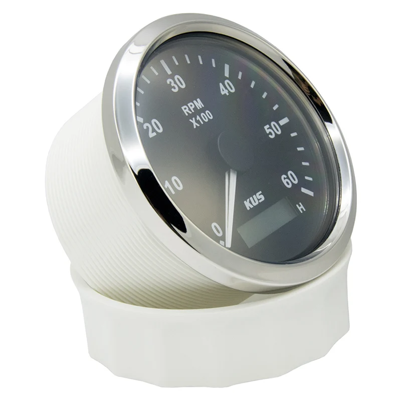 KUS Tachometer Gauge Backlit With LED Hourmeter Boat Truck Car RV Waterproof RPM Tacho Meter 6000 RPM 85mm Speed Ration 1-10