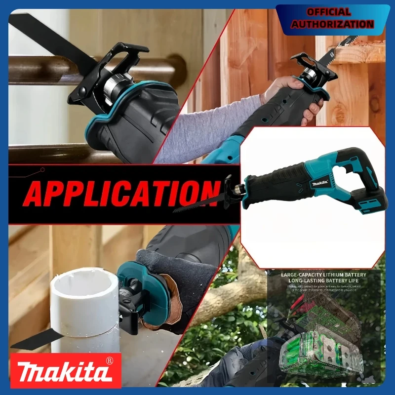 Makita-Sierra alternante sin escobillas, herramientas eléctricas inalámbricas portátiles con 4 hojas de sierra para batería de 20V18V