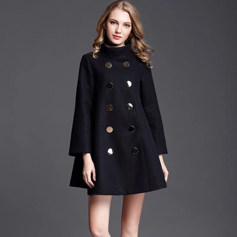 

Wool Coat Women Double Breasted Black Woolen Cape Winter Warm Blend Coat Elegant Luxury Brand Outwear Overcoat 2023 New Arrival