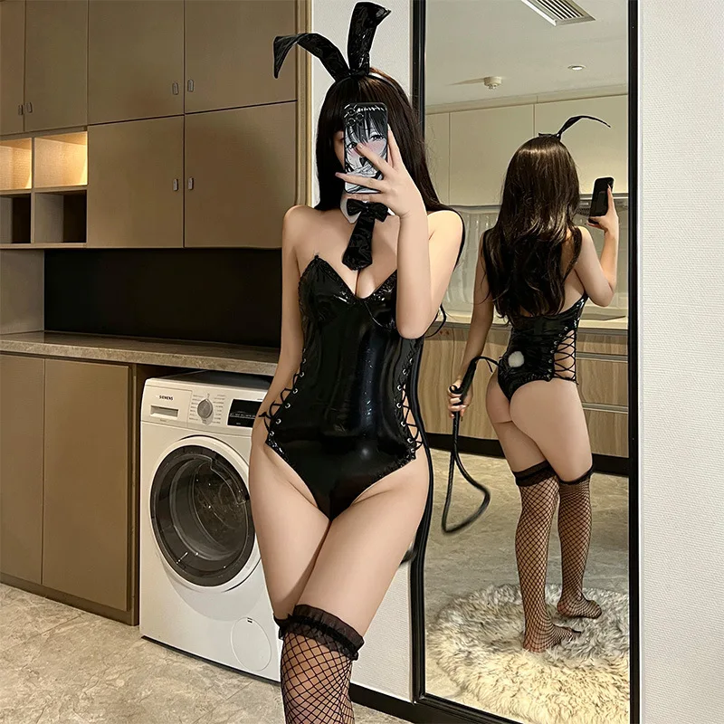 Erotic Lingerie Thong Bodysuit Cosplay Women Sexy Lingerie Uniform Soft Moe Leather Bunny Girl Erotic Lingerie Free Bodysuit