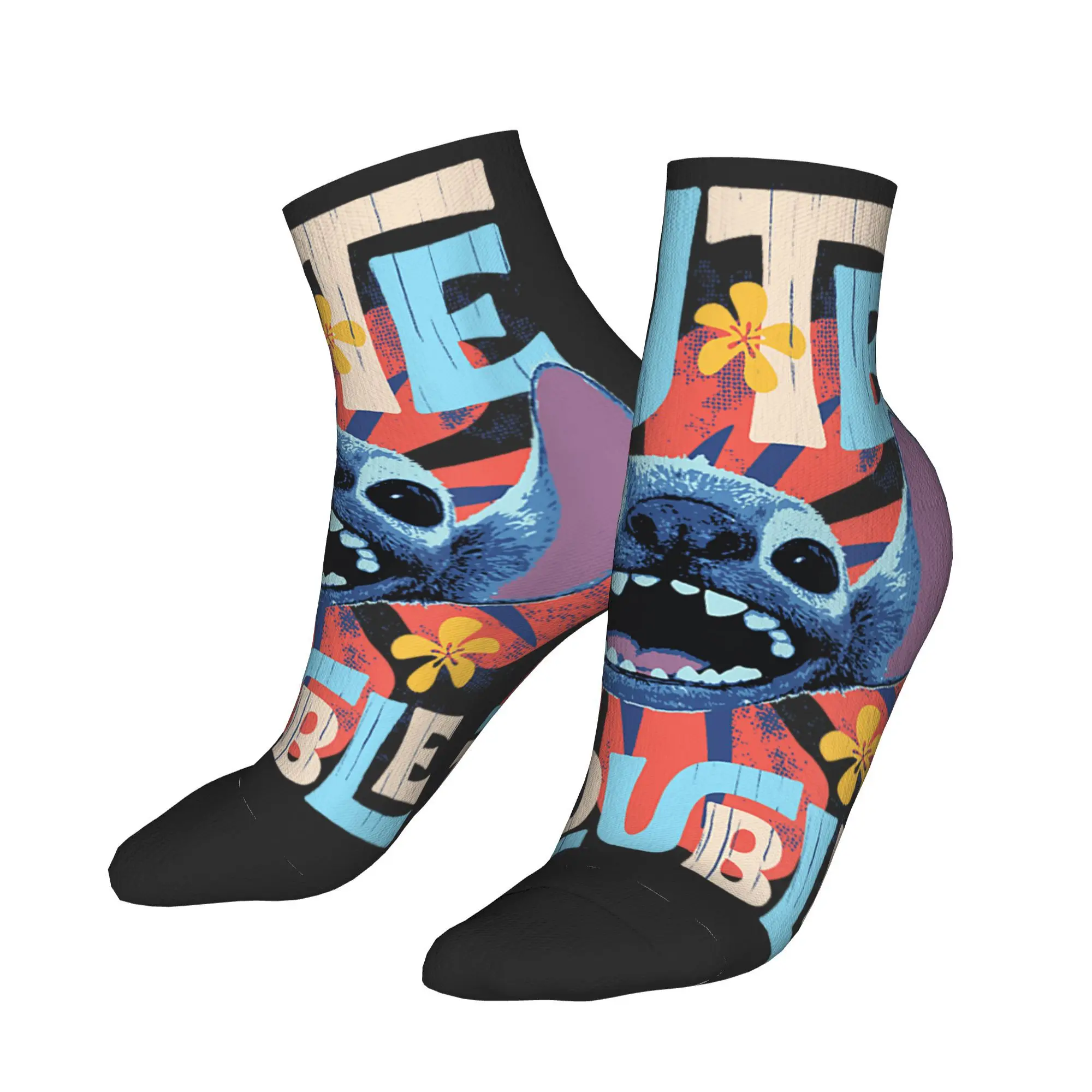

Stitch Cute Trouble Big Stitch Face Ankle Socks Graphic Funny Casual Socks Summer Anti Slip High Quality Sock For Couple