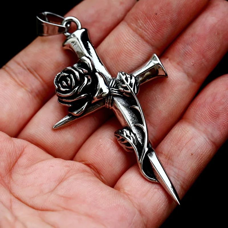 BEIER 2023 New Arrival 316L Stainless Steel Nail Cross Rose Pendant High Polished Men\'s Pendant Romantic Jewelry Gift