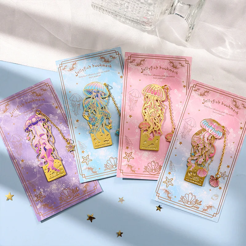 Ocean Themed Hollow-Out Metal Bookmark Jellyfish Bookmarks Exquisite Aesthetic Page Markers for Girls Student Prize Book Lovers