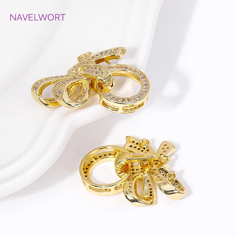 18K Gold Plated Inlaid Zircon 3 Rings Butterfiy Knot Pearl Clasps Connector Fastener DIY Bracelets Jewelry Making Accessories