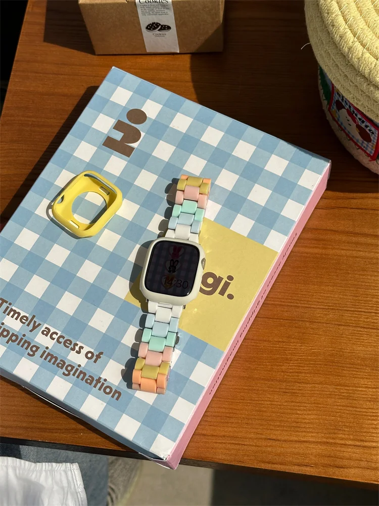 Koreańska tęczowa pasek z żywicy + etui 49mm na zegarek jabłkowy 45mm 40 41mm 38 40 44mm Correa męskie pasek do zegarka iwatch 9 8 SE 7 6 5