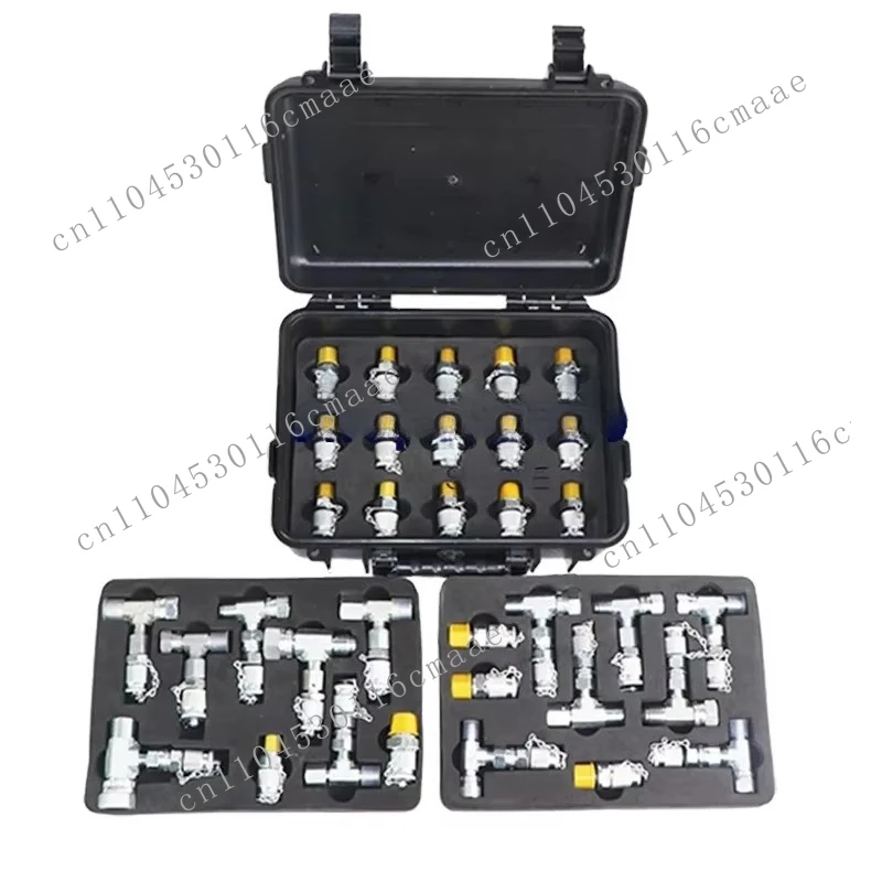 20 Joints 14 Tees Excavator Pressure Test Tee Pilot Distribution Valve Travel Hydraulic Maintenance Pressure Gauge Adapter Kit