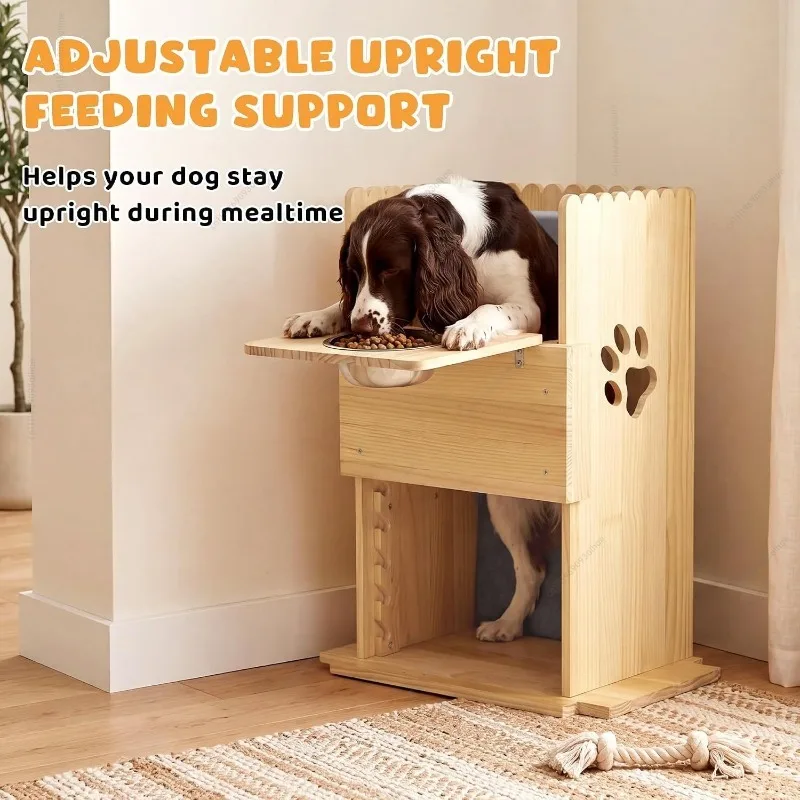 Adjustable Elevated Wooden Dog Feeding Stand, Vertical Pet Feeder for Dogs, Home Raised Food Bowl Holder