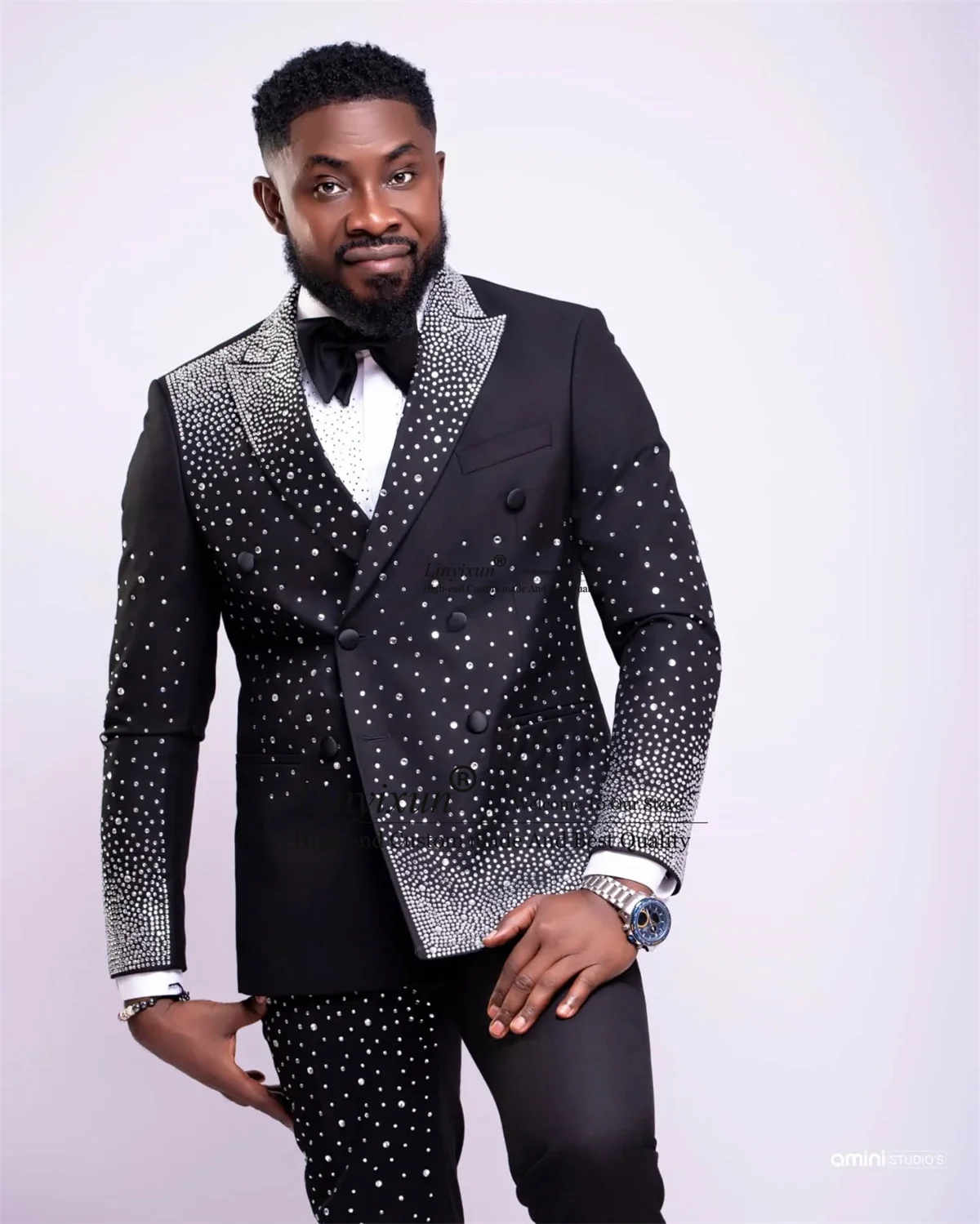 

Glitter Rhinestone Diamond Men Suits 3 Pieces Sets Groom Tuxedo Wedding Outfits Customized Slim Fit Party Blazers Ropa hombre