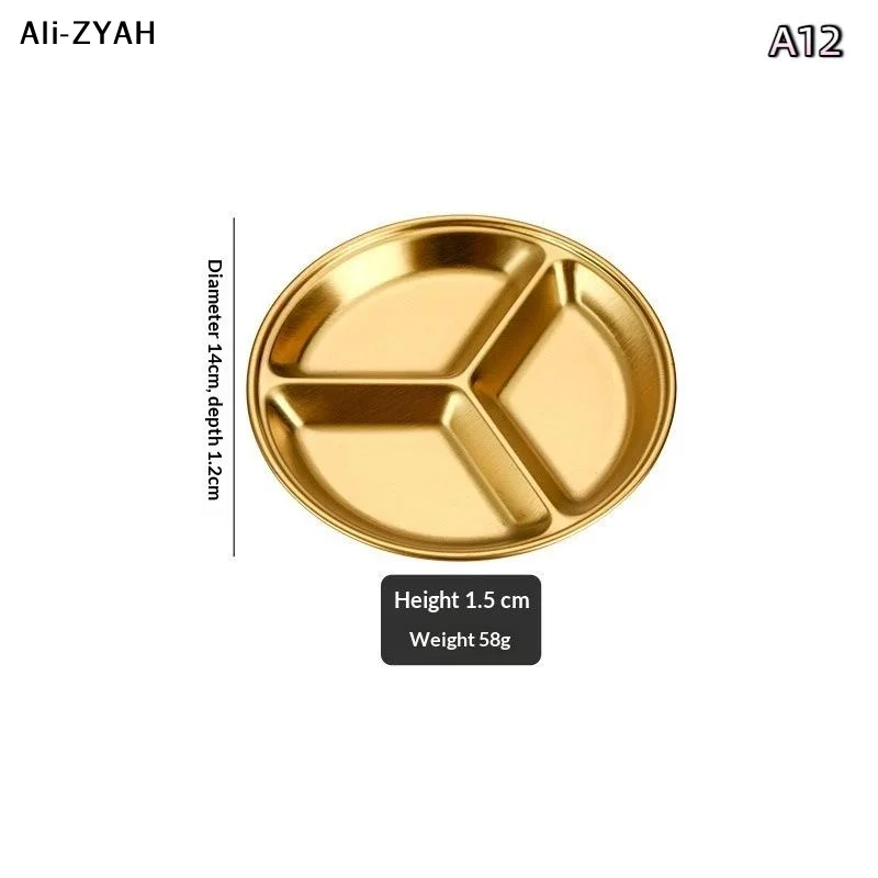 【Y】1Pc 2026 Stainless Steel Circular Divided Plate for Roast Meat Dipping Household Seasoning Snack Plate with Sauce Compartment