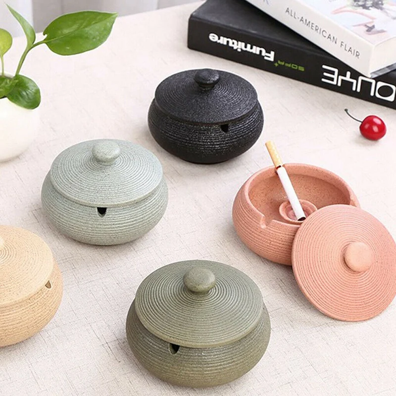 Ceramic Ashtray With Windproof Lid For Indoor Outdoor Use