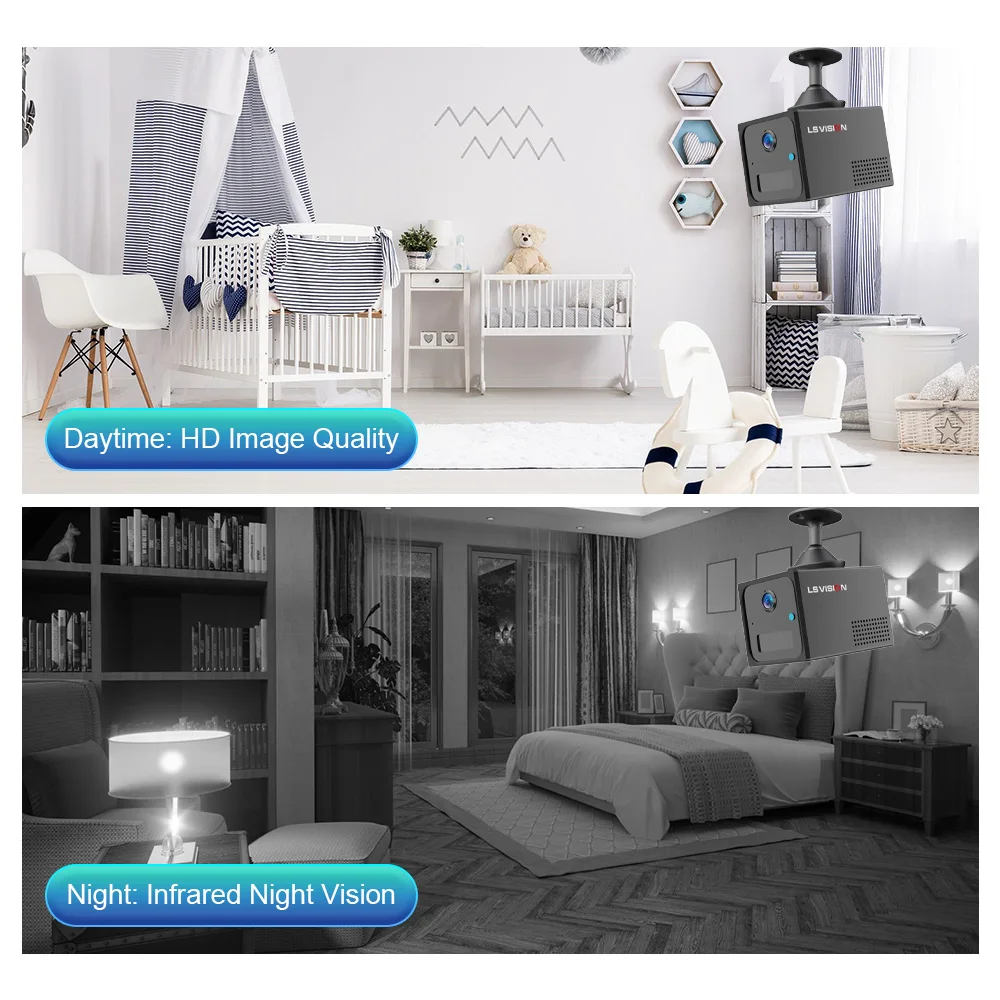 LS VISION 4G Mini Camera Wireless Indoor 4MP WiFi PIR Human Detection Color Night Vision Built-in Battery Surveillance Cameras