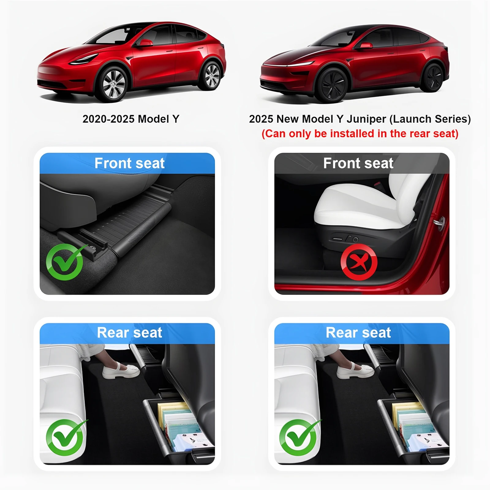 CNSPEED Scatola portaoggetti sotto il sedile TPE Vassoio organizer nascosto Scatola spaziale con coperchio per Tesla Model Y 2020 2021-2024 Juniper 2025-2026