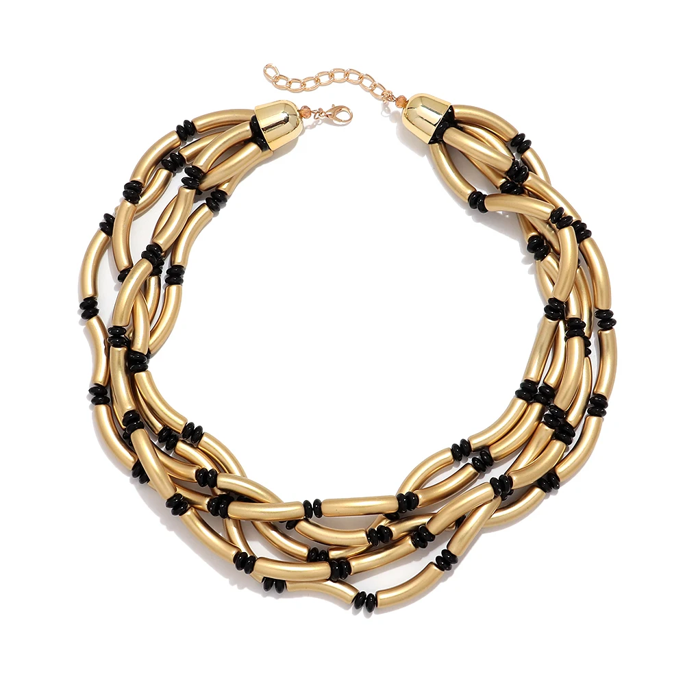 Fashion Multi-Layer Curved Tube Beads Choker Necklace Chunky Bamboo Beaded Chains Necklace Handmade Jewelry Gifts