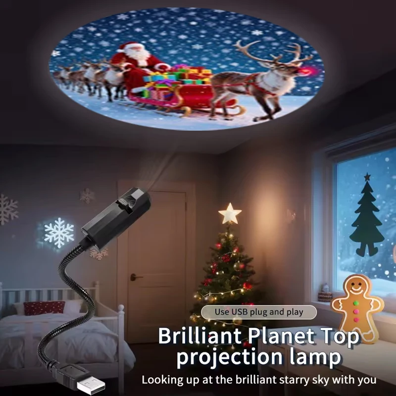 تدوير LED ضوء الليل USB عيد الميلاد العارض ضوء مشاهد العارض تصميم نمط قابل للتحويل للسقف زينة عيد الميلاد