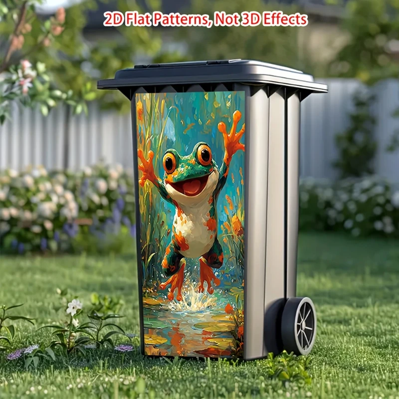1 Stück 2D flacher, interessanter Aufkleber mit „Big Mouth Cartoon Face“-Motiv für den Mülleimer, 2D flacher Wandaufkleber, abnehmbarer, selbstklebender Aufkleber für den Außenbereich