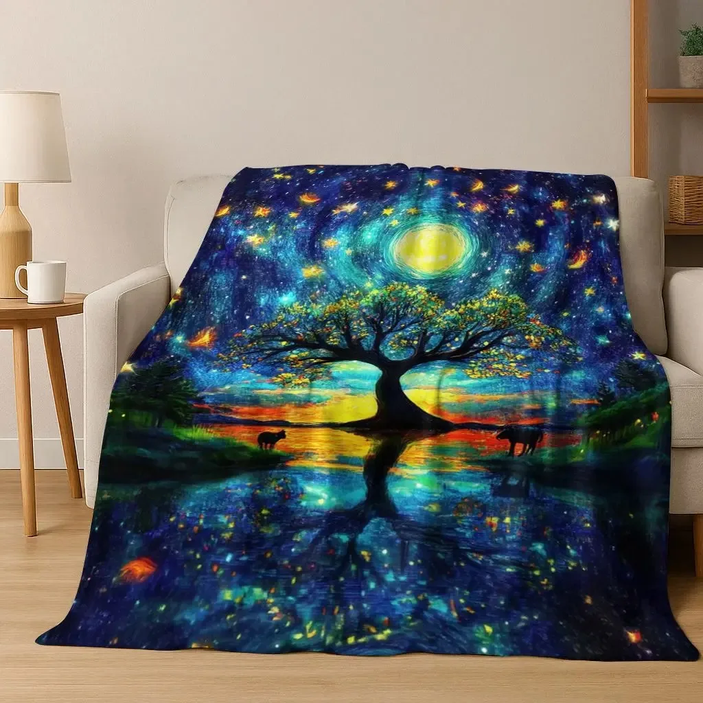 Nordic Dream Tree of Life Symbol Totem Yggdrasil Flannel Blanket,Cozy Soft Throw Blanket for Home Bedroom Bed Sofa Cover Gift