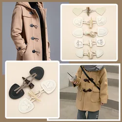 4 Pairs High-Grade Leather Cow Horn Buckle Coat Clothes Buttons Black Leather Buckle Coat Decoration Button