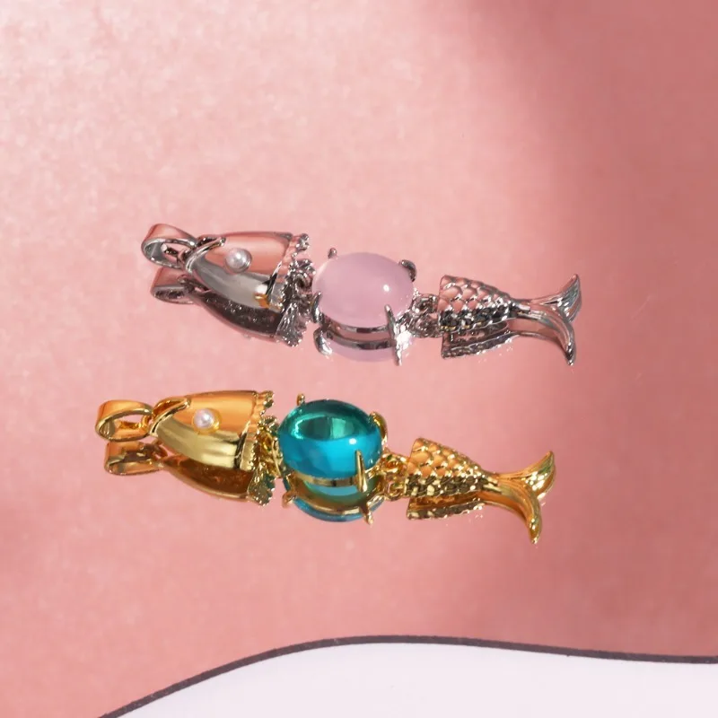 1 قطعة النحاس Chamrs المحيط الأسماك مجوهرات بأشكال حيوانات المعلقات الذهب اللون الفضة مكعب زركونيا سحر عقد دي اي واي أقراط مجوهرات نسائية