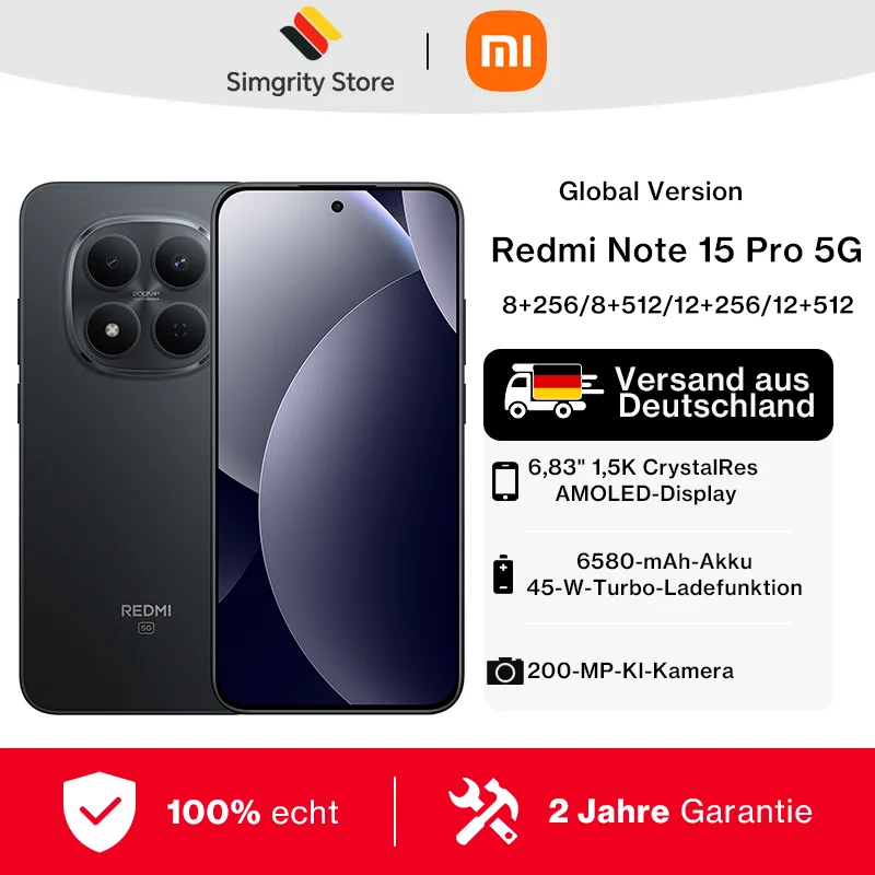 Global Version Redmi Note 15 Pro 5G Dimensity 7400-Ultra Smartphone 6580mAh 45W Battery 200MP OIS Main Camera Xiaomi Cellphone