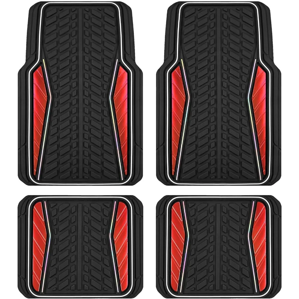 

Red Aluminum Molded All Weather Car Floor Mats with Iridescent Inlay Universal Fit Non Slip Easy Clean
