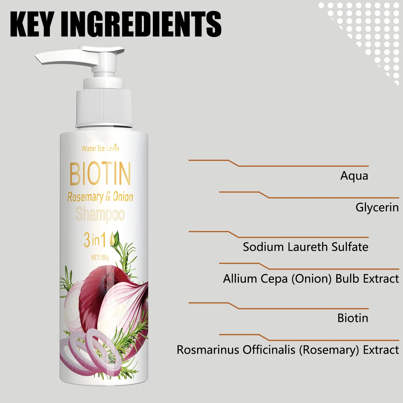 Biotin Rosemary & Onion 3 in 1 shampoo to strengthen hair roots, scalp repair, anti-thinning, moisturizing, thickening hair care