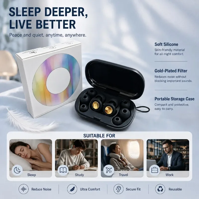 Reusable Soft Silicone Earplugs for Sleeping Swimming Travel Noise Reduction Sound Insulation Comfort Fit