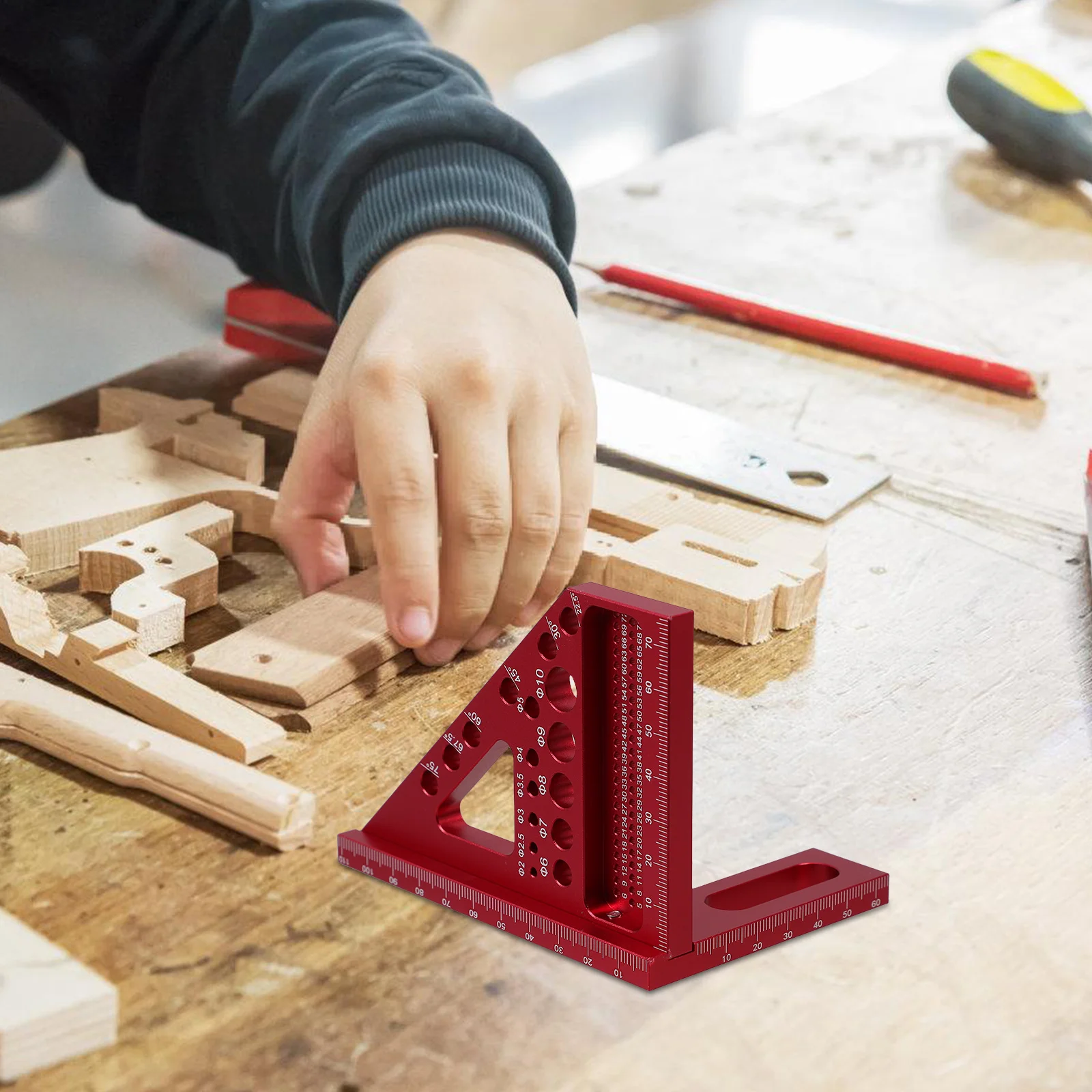 Woodworking Measuring Tools Aluminum Alloy Triangle Ruler Carpenters Square Edge Scale Multifunctional Precision Marking Tool