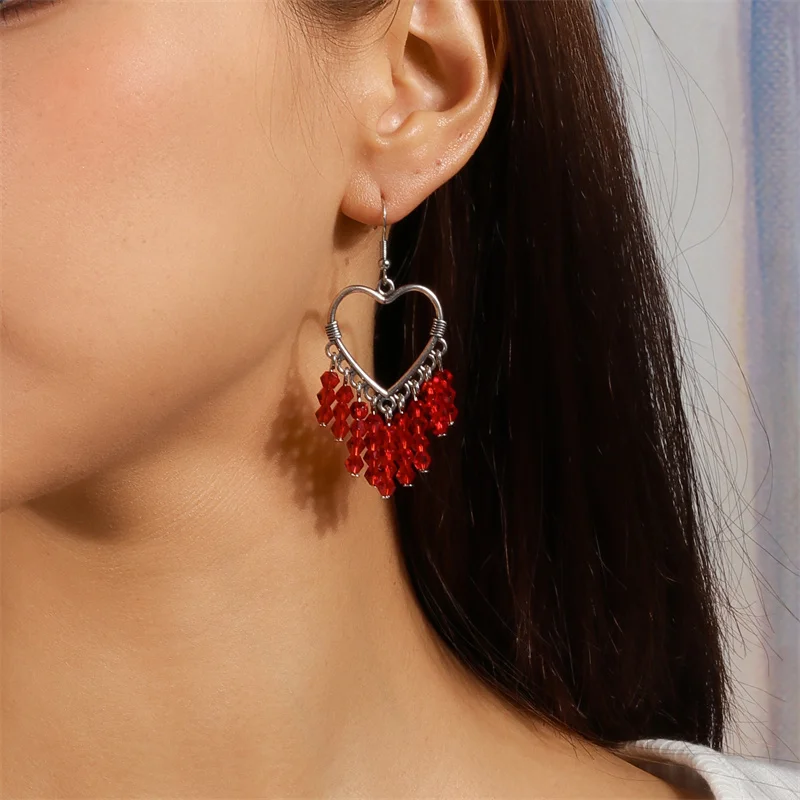 Aihua Koreanische Rote Quasten-Kristallherz-Ohrringe für Frauen Romantische Geschenke für Freundinnen Braut Hochzeit Party Schmuck – Detail 9
