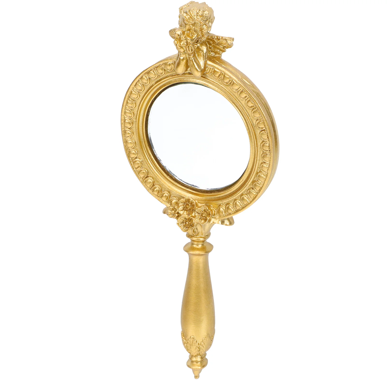 

Retro Golden Makeup Mirror Exquisite Angel Handheld Portable High Definition Chic Women Gift Retro Hand Mirror