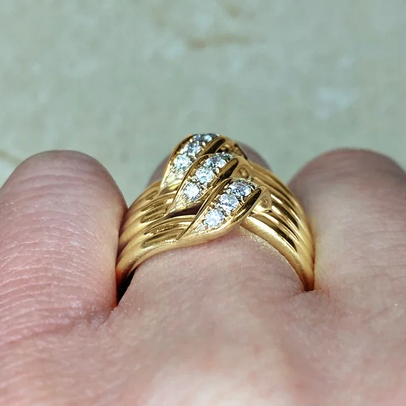 CAOSHI Stylish Multi-layered Ring Gold Color Bright Zirconia Finger Jewelry for Anniversary Party Fashion Accessories for Women