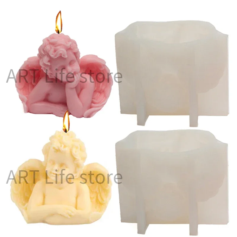 Large Size Angel Silicone Candle Mold Cute Wings Baby Sculpture Plaster Resin Handmade Soap Candle Making Kit Desktop Decoration