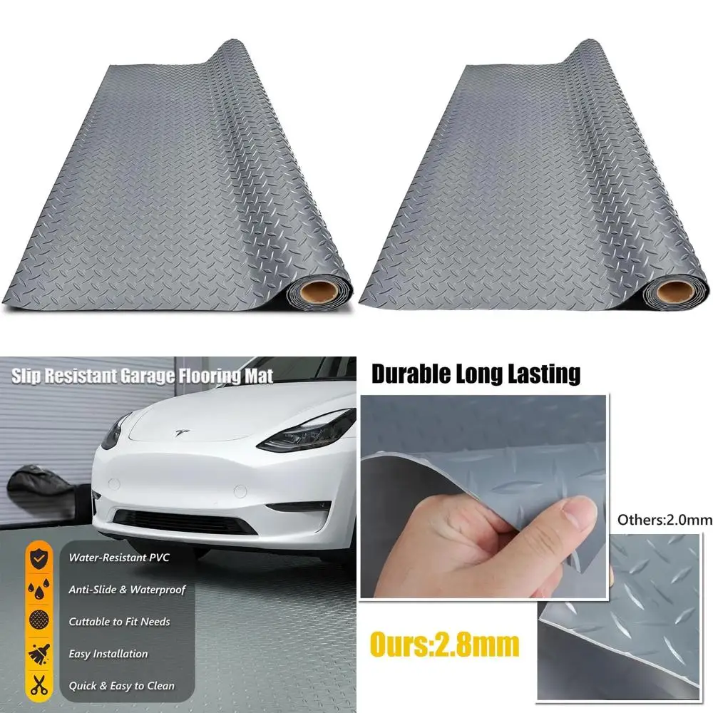 

Thick PVC Garage Floor Mat, Heavy-Duty Waterproof Non-Slip Protector for Cars, Trailers, SUVs, Basements, Gyms (Gray) - 5ft x 7f