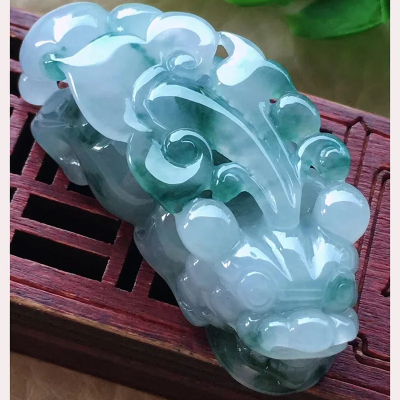 a Full Green Ice-like Lucky Overlord Stone Jade Pendant Bracelet