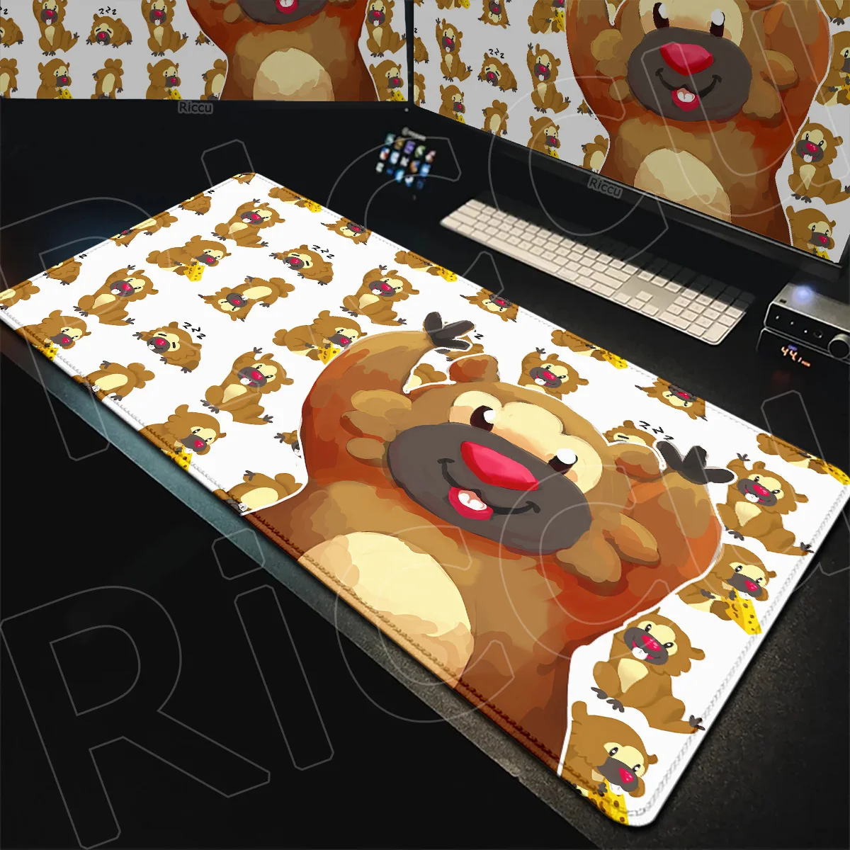 P-Pokemon Bidoof Large Non-slip Desktop Mat XXL E-sport Gamer Keyboard Carpet PC Office Accessories Kawaii Anime Rubber Mousepad