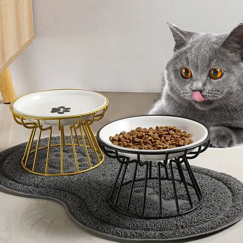 Cat Lift Bowl With Metal Stand Pet Ceramic Food Snacks Feeding Elevated Feeder Kitten Puppy Dish Dog Supplies Accessories