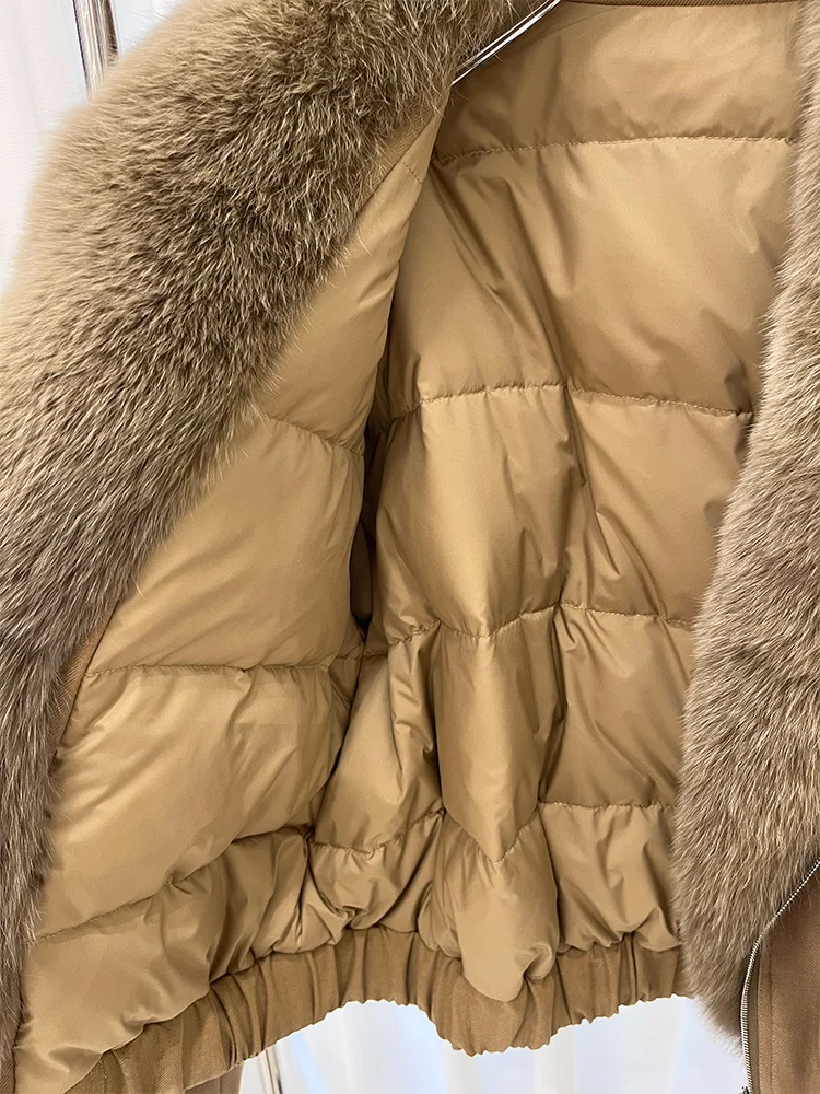 2025 mode Frauen Winter Natürliche Fuchs Pelz Kragen Parka Mäntel Gans Unten Jacke Outwear Weibliche Mäntel Puffer Jacken Heißer Verkauf