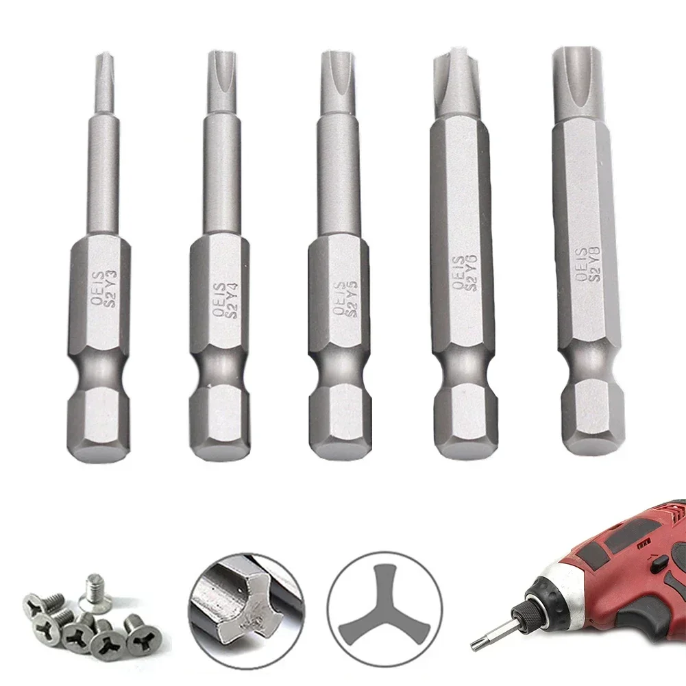 5pcs Hand Tools Screwdriver Bits Home Y Shaped Y Type Bit Y3/Y4/Y5/Y6/Y8 1/4Inch 50mm Grey Hex Shank Screwdriver Bits accessor