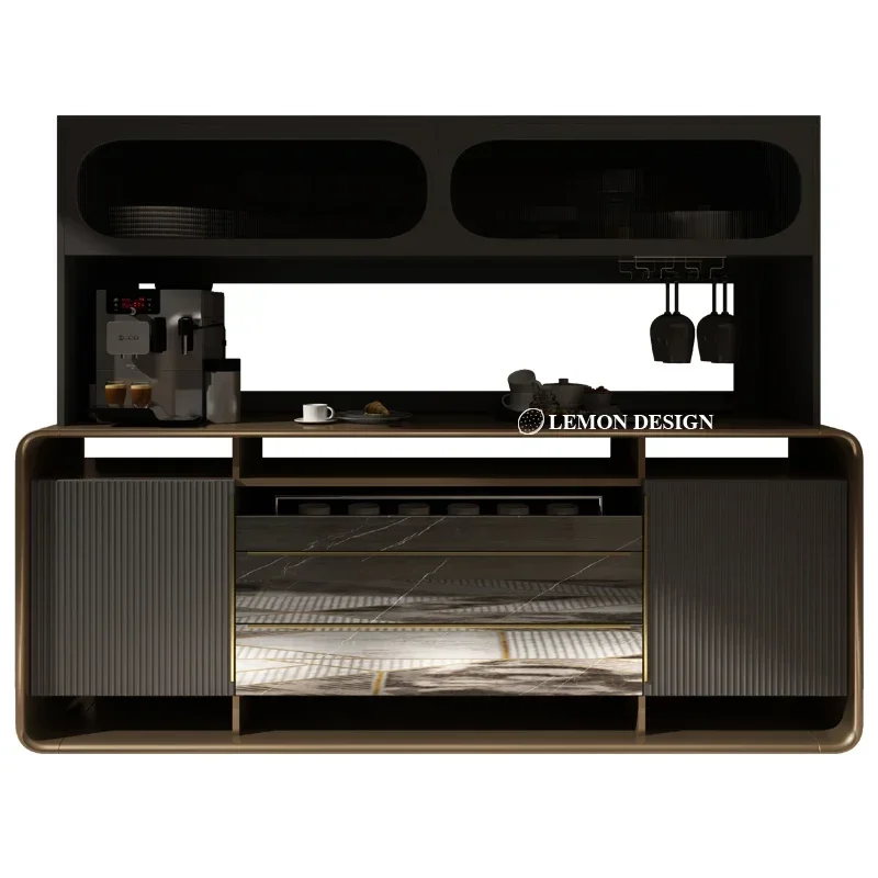 

Буфет из массива дерева, интегрированный с высоким настенным шкафом, в стиле легкой роскоши, современный чайный шкаф, многофункциональный шкаф