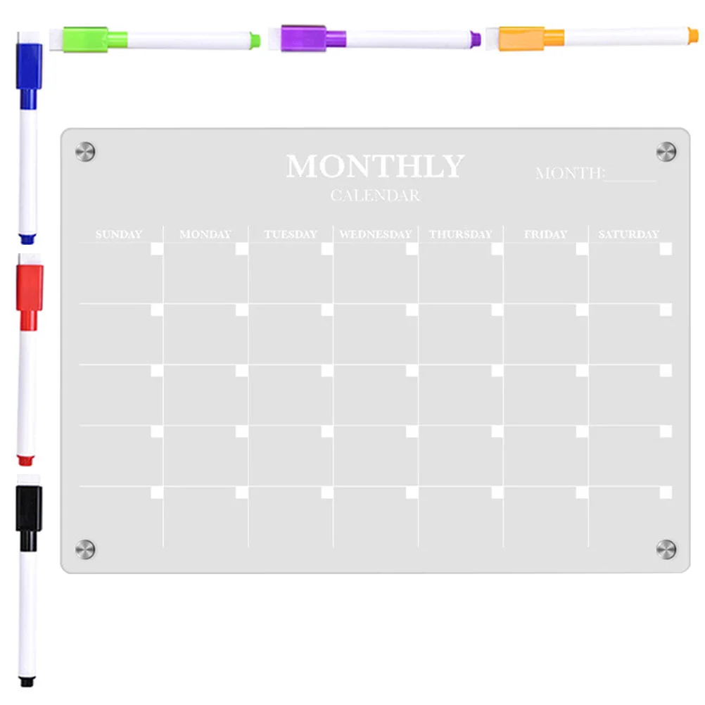 Tableau blanc magnétique transparent avec stylo, plaque de cuisine, réfrigérateur, calendrier effaçable à sec, pratique, tableau de calendrier