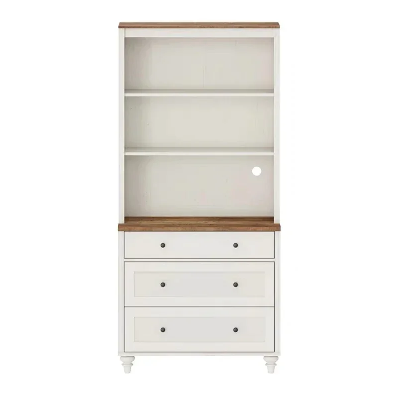 

American retro solid wood bookcase study storage cabinet open side cabinet storage