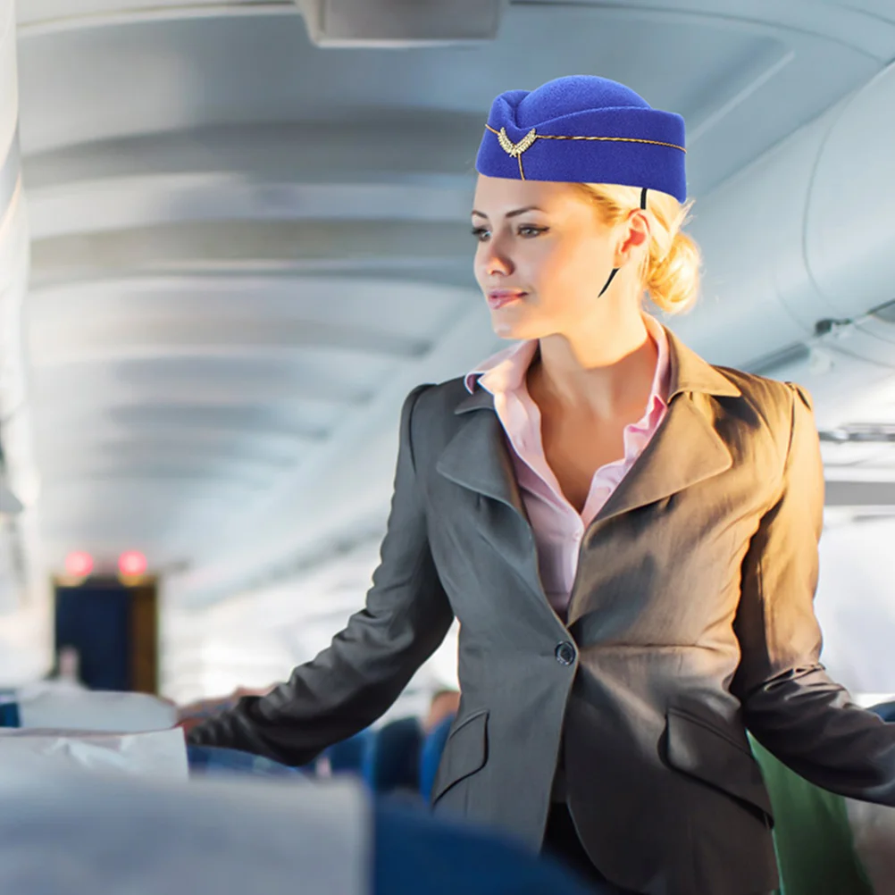 

2Pcs Stewardess Hats Flight Attendant Caps Airline Berets Uniform Cosplay Costume Party Stage Blue Stylish Easy