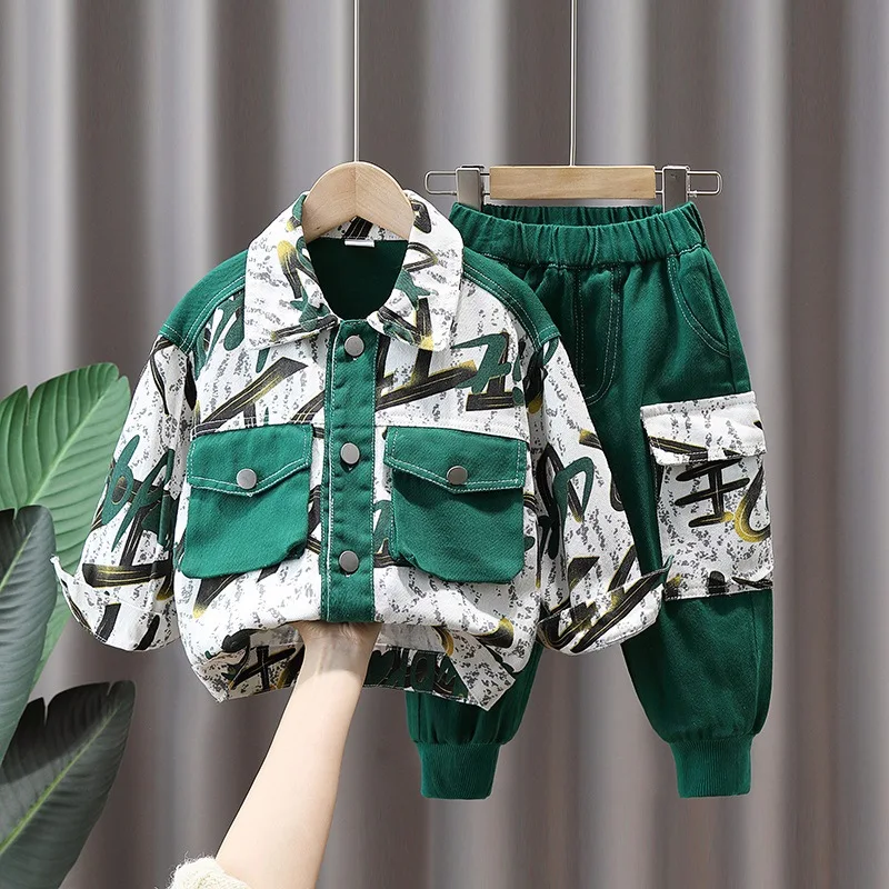 

Boys Coat +Pants Kids Sets Tracksuit 2PCS/Set 2024 Printed Spring Autumn Cotton Outfits Jogging Suit Children Clothing