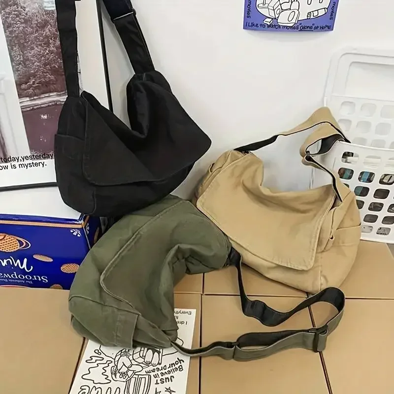 Lazy Wind Draped Crossbody Female Literary Classroom Messenger Bag Japanese Washed Canvas Bag Casual Shoulder Bag Male