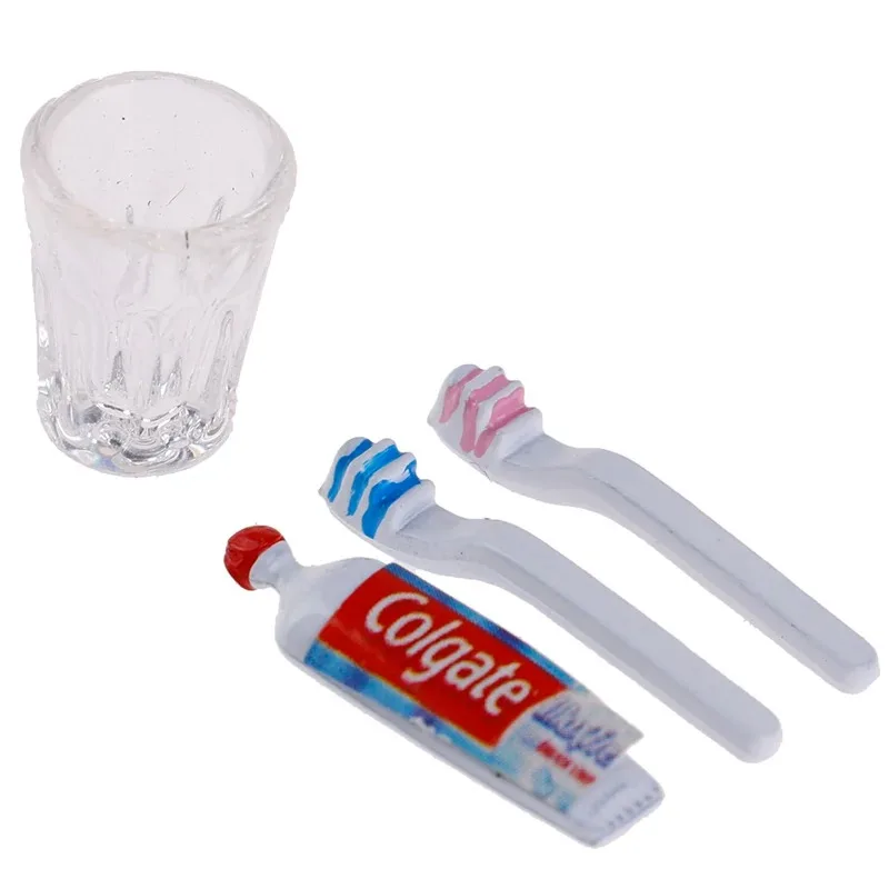 4 قطعة/المجموعة دمية مصغرة كوب معجون الأسنان فرشاة الأسنان مجموعة مصغرة دمية الحمام المشهد ديكور 1:6 1:12 دمية ديكور #4