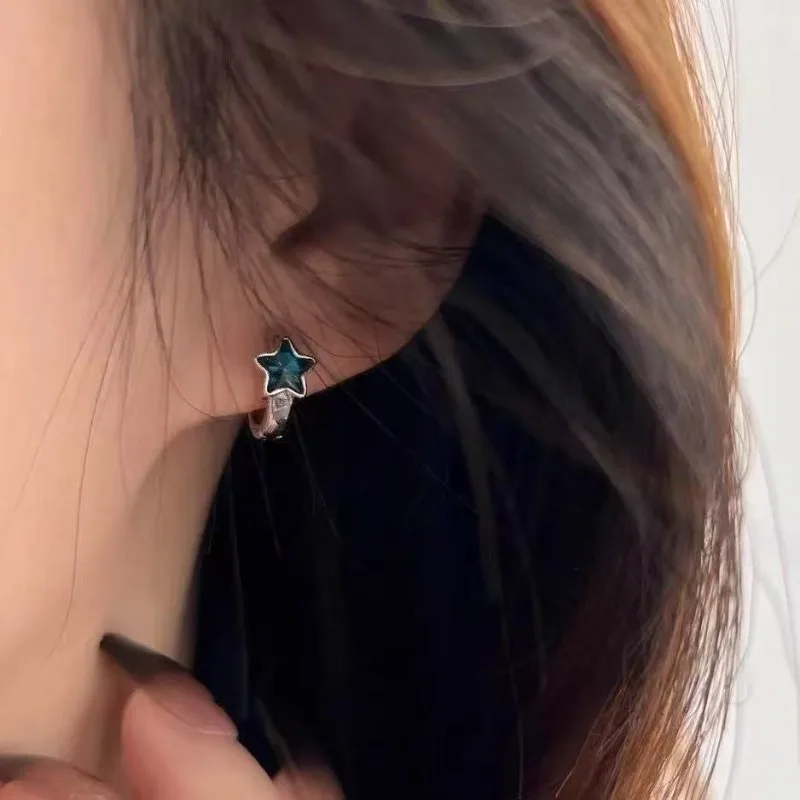 

Y2K Trendy Cute Sweet Blue Star Hoop Earrings For Women Girls Simple New Fashion Vintage Earrings Aesthetic Jewelry Gift