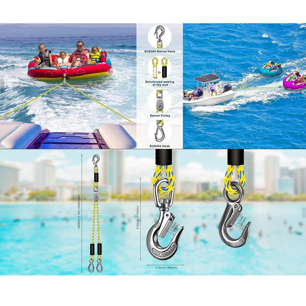 1pcs 46cm/2.4m Tow Rope Quick Connector For Tubing Tow Rope For Tubing Boat With Hook Boat Accessories
