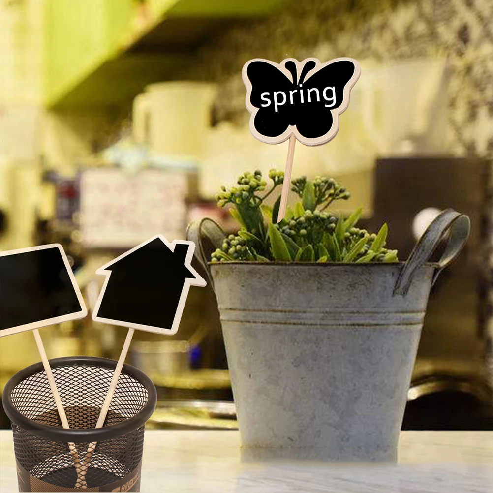

8 Pcs Chalkboard Toppers Premium Wood Creative Mini Chalkboard Toppers Blackboard Card Garden Labels Plant Signs Decorative Tags