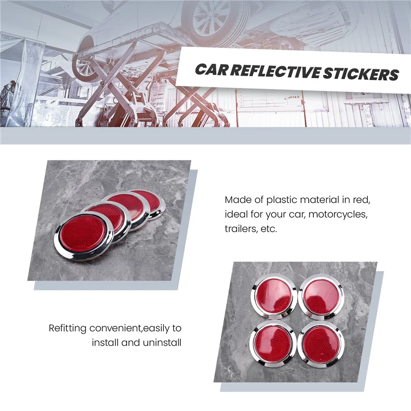【FAST-SALE】4 Pcs Auto Car Plastic Round Reflective Reflector Sticker Red
